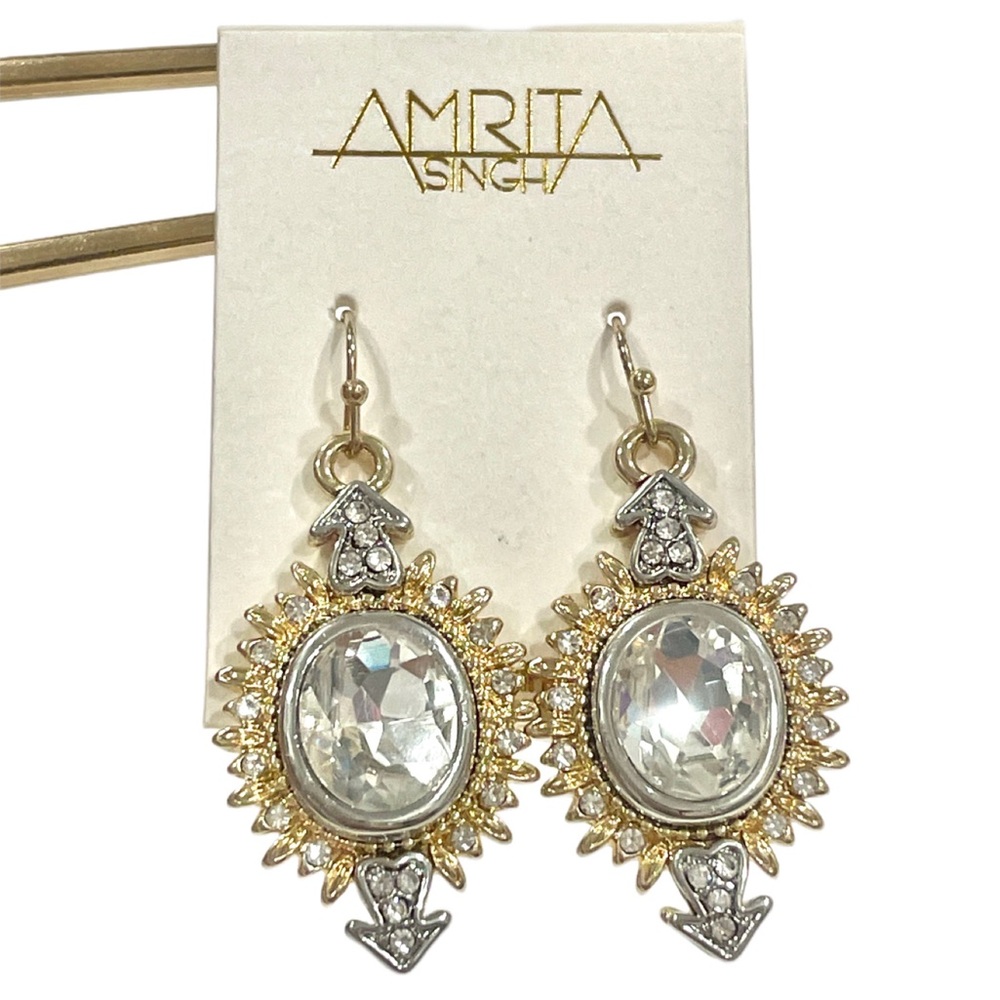 AMRITA SINGH Freda Genuine Crystal Drop Earrings Gold/Silver NWT